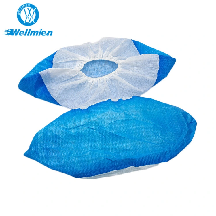 Medical Supply PP CPE Coated Overshoes Disposable Waterproof Dustproof Plastic PP+CPE Shoe Cover with Anti-Slip Sole