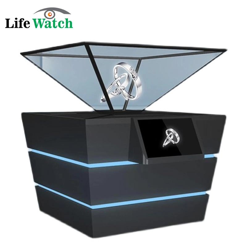 360 Degree 700mm X 700mm Pyramid Hologram LCD Display Showcase Cabinet for Jewelry Exhibition