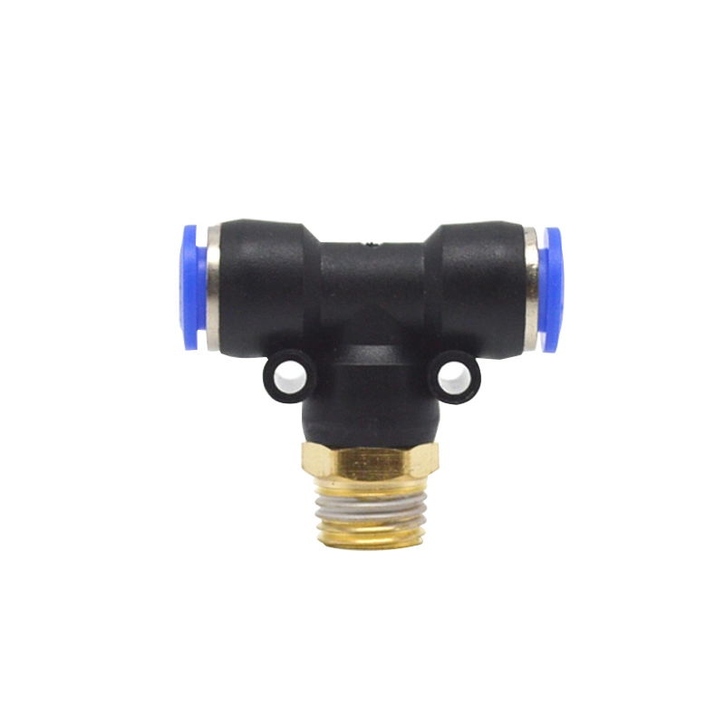 PBT Male Thread Tee Union Threaded-to-Tube 3 Way Nickle-Plated Push in Pneumatic Fitting