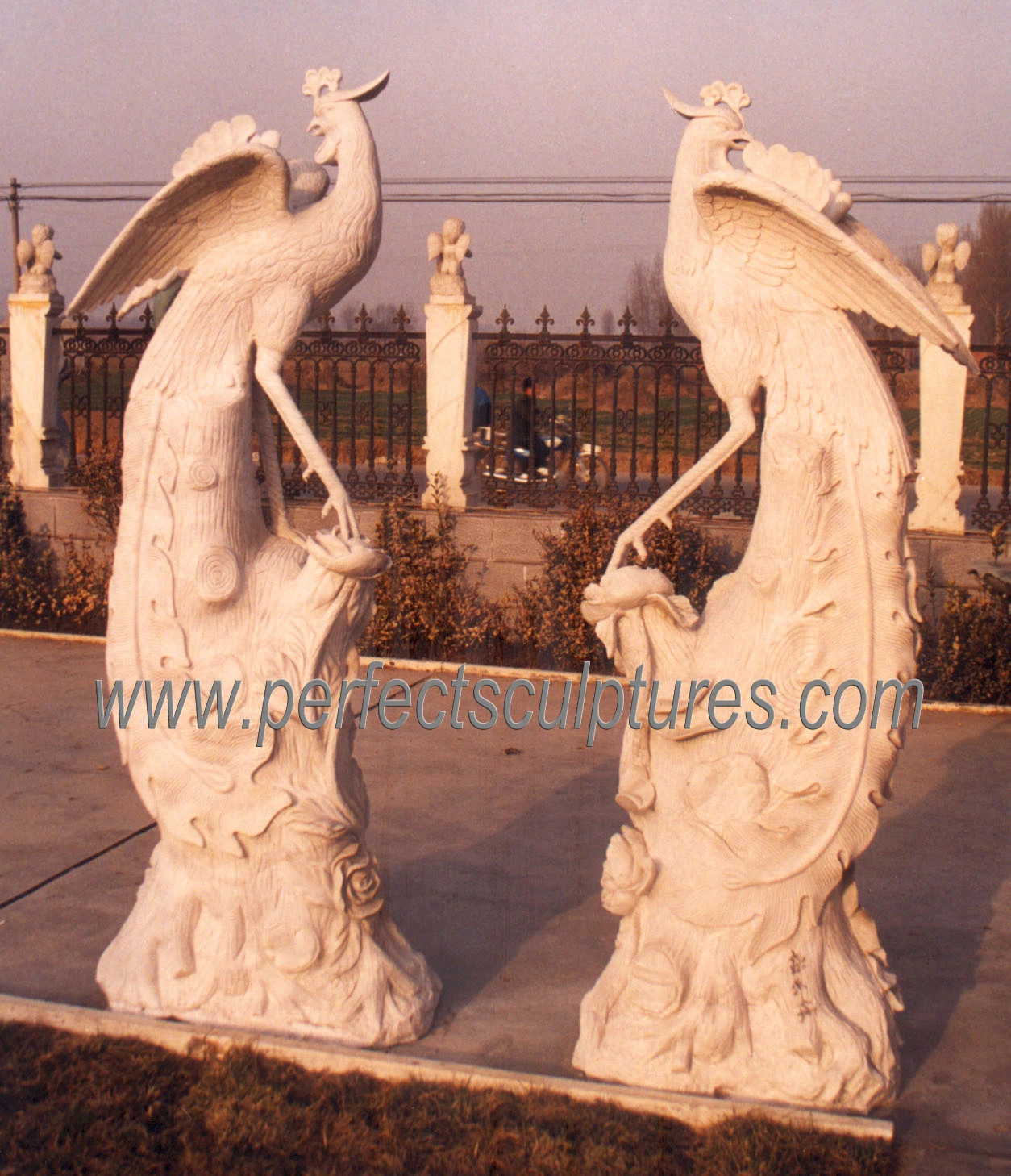 Tamaño de la vida al aire libre animales tallados en piedra natural tallado en la estatua de mármol Phenix Phoenix escultura para la decoración de jardín (SY-B024)