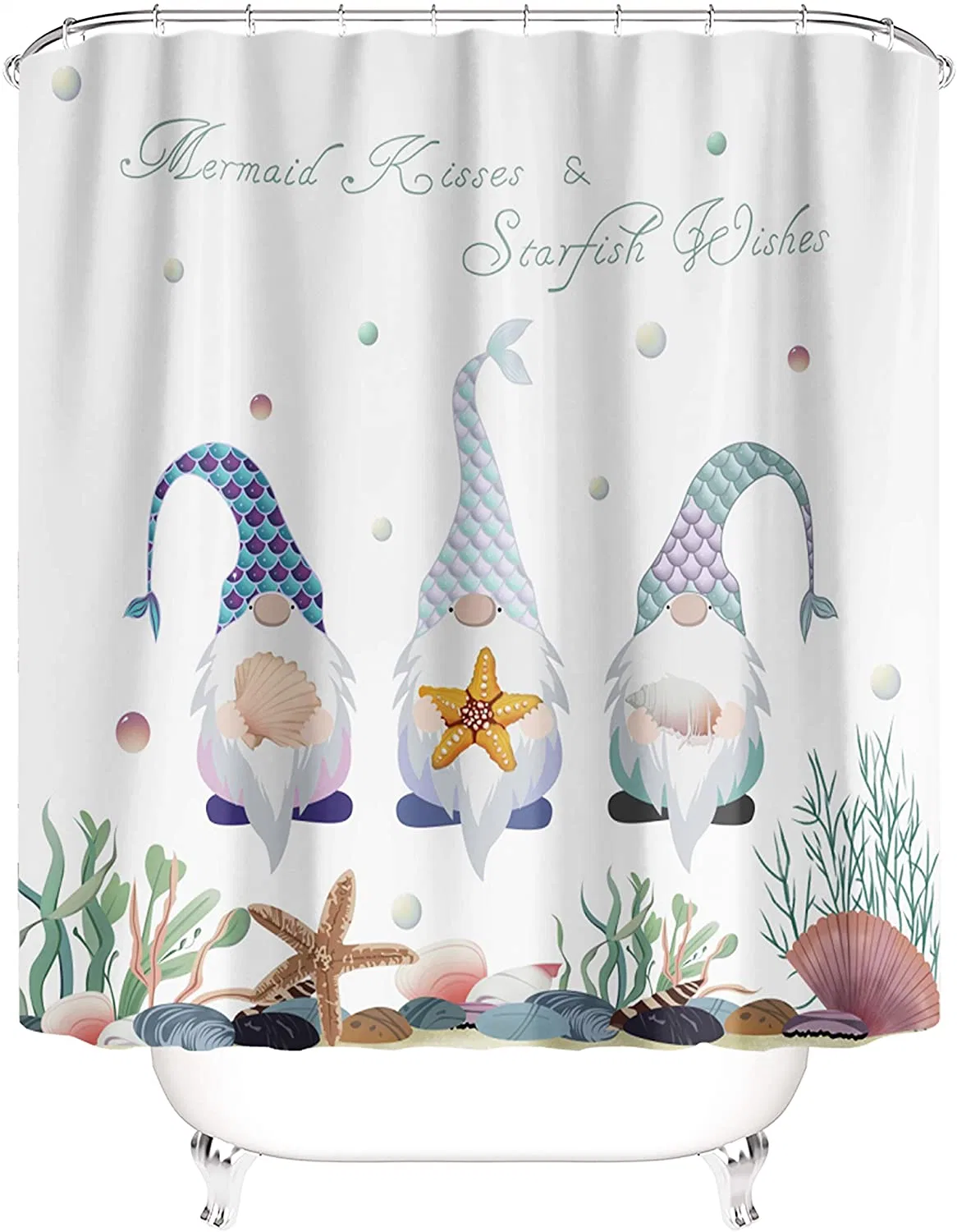 Christmas Gnome Shower Curtain Sets 4PCS with Holiday Decorations Non-Slip Rug, Toilet Lid Cover, Bath Mat and 12 Hooks Durable Waterproof Bath Curtain