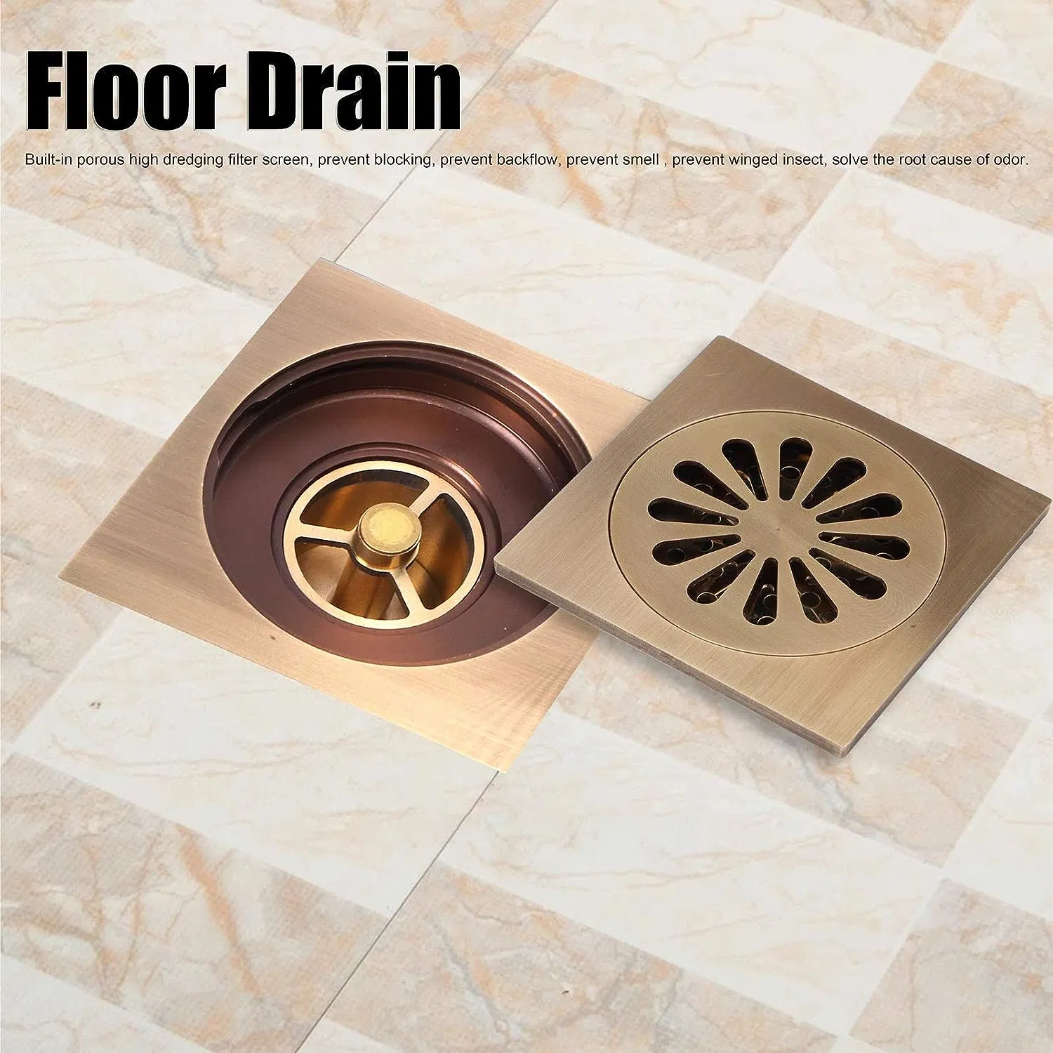 Shower Drain Cover European Style Antique Copper Floor Drain for Bathroom Toilet