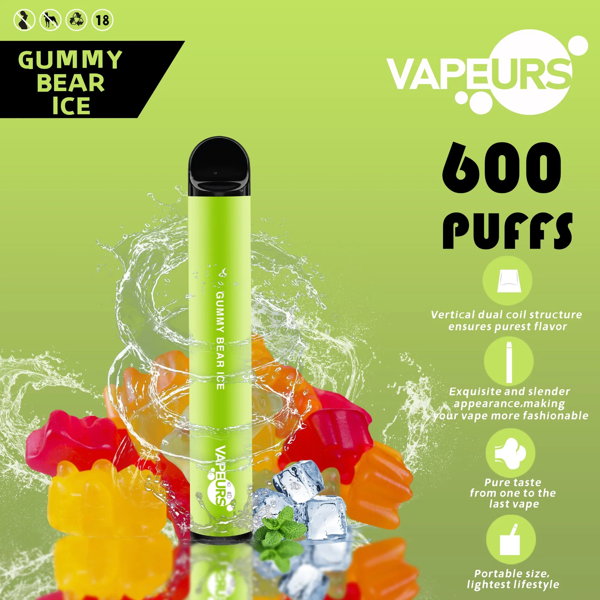 Одноразовые пироги Vape 600 Vapeurs Shenzhen 2ml E Cigarette Разные вкусы