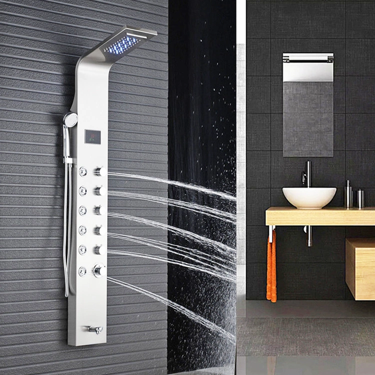 Panel de ducha LED precios baratos de acero inoxidable 18/8 con grifo termostático y caída de agua