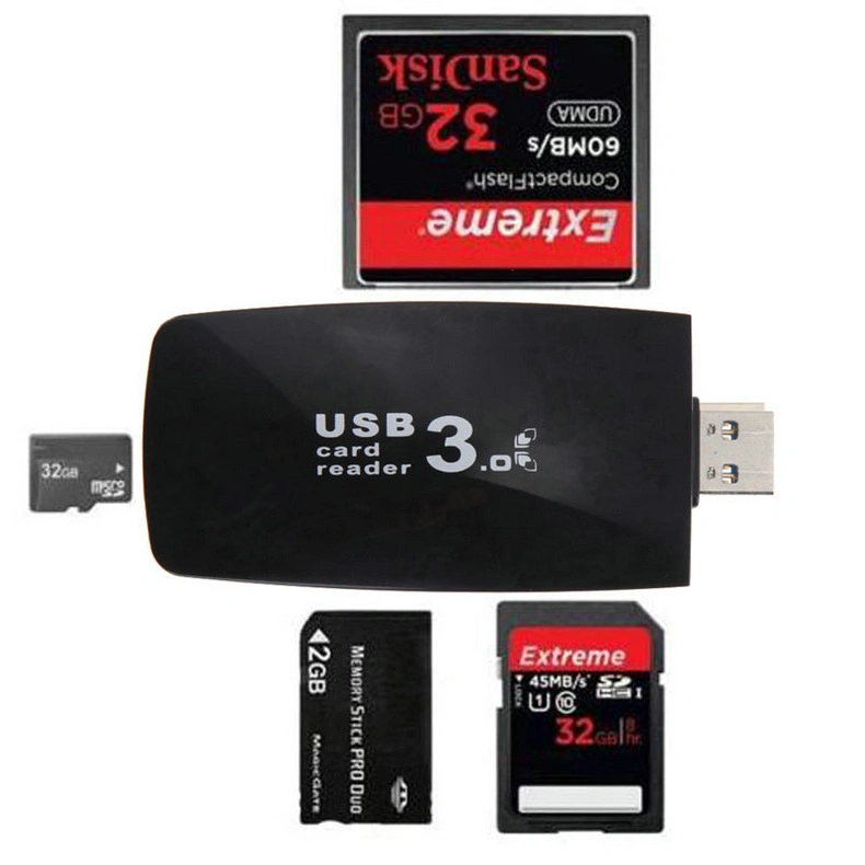 Venda por grosso Mini USB 3.0 todas em um cartão SD/TF/MS/CF Leitor de Cartão Multifuncional