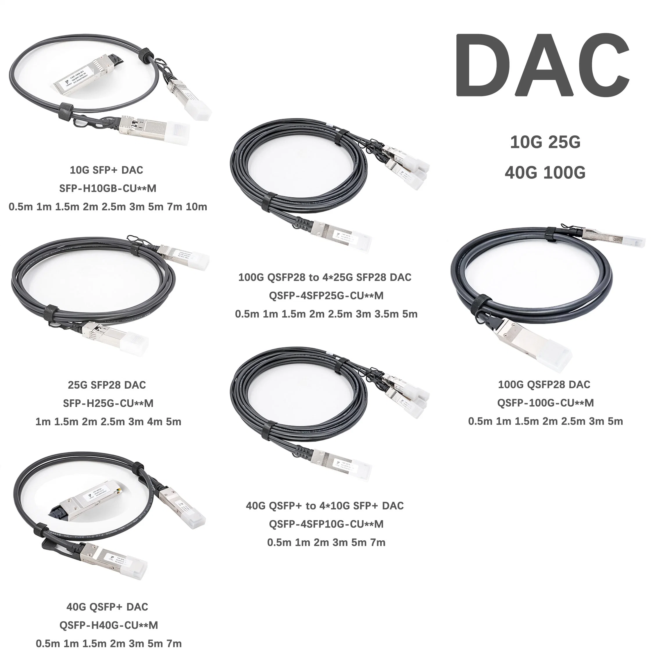 Os módulos SFP DAC 10g 25g 40g 100g Direct Attach Cabos fabricados na China