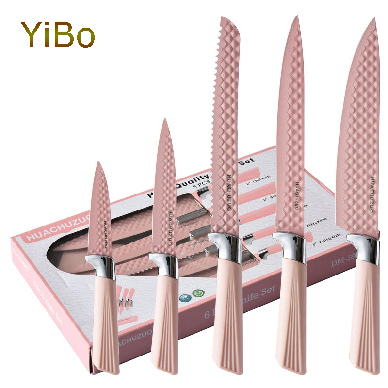 Diamond Grain 5 PCS Non-Stick Stainless Steel Knives Set with Holder