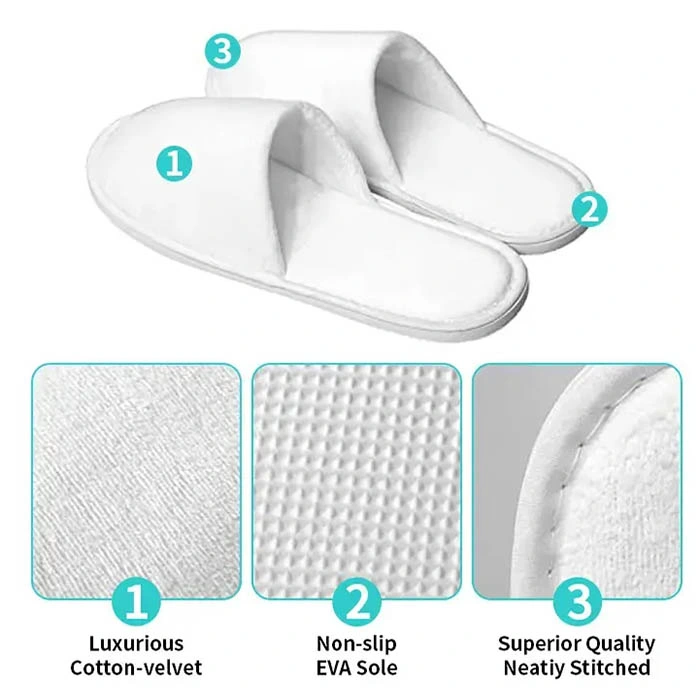 Custom SPA Guest Comfortable White Open Toe Four Season Bathroom Soft Slippers for Hotel Disposable Disposable Slippers Hotel Room Disposable Slippers