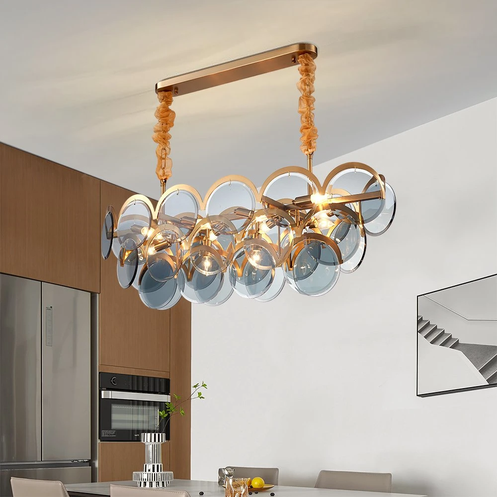 Modern Chandeliers for Living Room Home Decor Rectang Smoke Gray Glass Blue Chandelier (WH-MI-312)