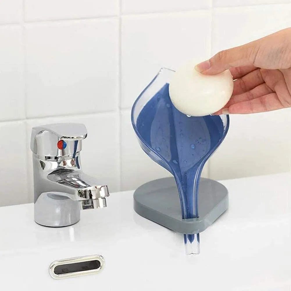 Leaf-Shaped Drain Soap Dish Bar Holder Storage Rack Suction Cup Installation Wbb12221