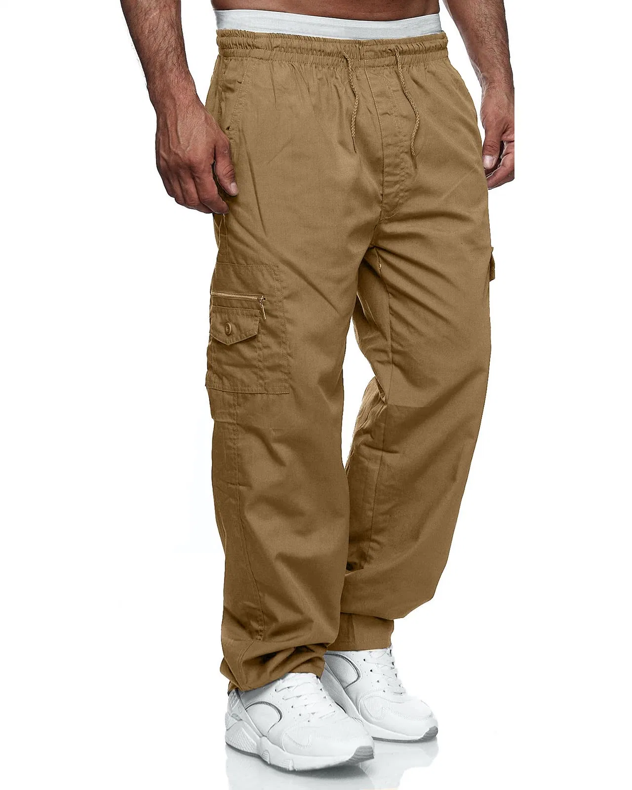 Custom Men's Outdoor Trousers Relaxed Fit Sport Pants Jogger Sweatpants Drawstring Cargo Pants with Pockets for Men