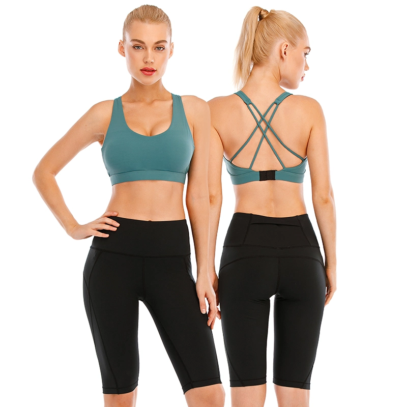 Fashion Black Yoga Fitness Gym Bra Set Women Seamless Yoga Suit Sport Wear