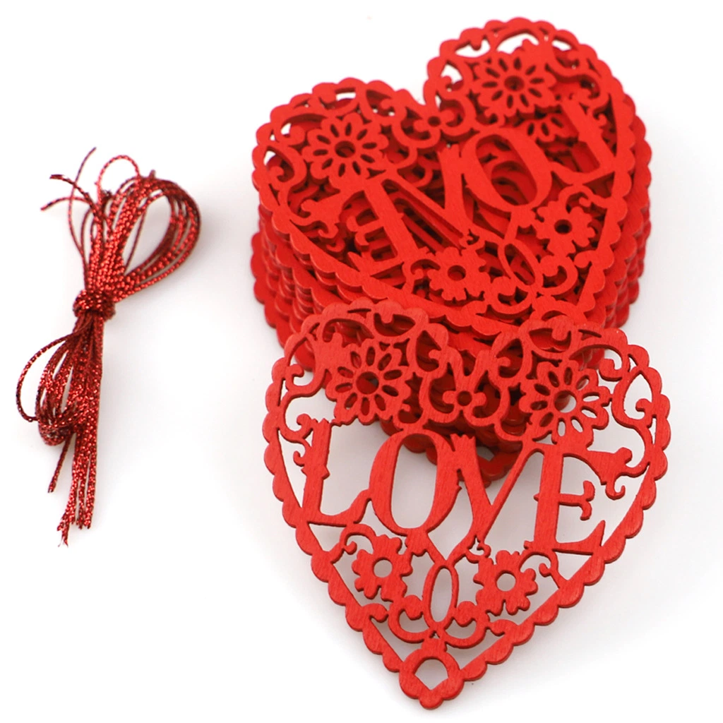 DIY Love Heart Shape Wooden Craft Hanging Ornament for Wedding Valentines Day Gifts DIY Decoration