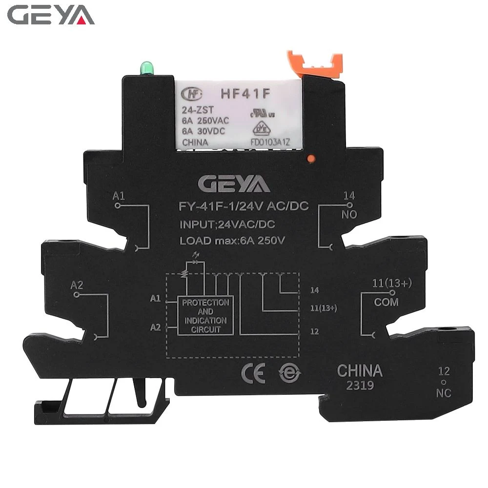 Geya Fy-41f-1 DIN Rail Relay Module with Socket 12VDC or 24VDC