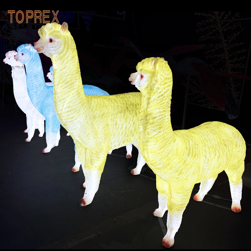 New Designs Wholesale/Supplier Outdoor Large Lighted Resin Craft Alpaca Animals Lights