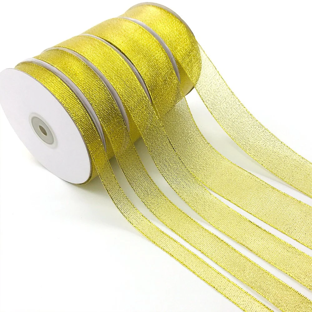 Fashion Sparkling Luxury 15mm 25mm 75mm Blingbling Recycled Sari Silk Deco Metallic Ribbon for Candle Gift Boxes Packaging