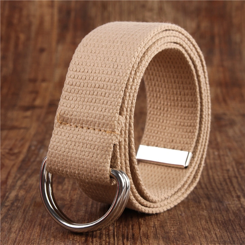 Mens and Womens Unisex 2-in-1 Adjustable Web Canvas Double D Ring Belt with D-Ring