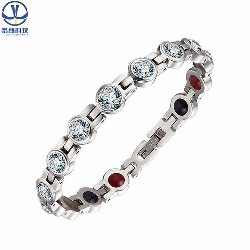 Wholesale Fashion Stainless Steel Charm Zircon Gemstone Crystal Stone Healing Magnetic Therapy Bracelet