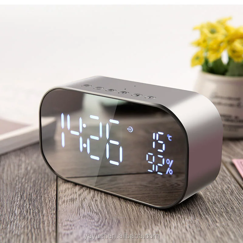 Hot Sale Escritorio despertador altavoz inalámbrico Home Mirror Audio Compatible con FM / TF Tarjeta reloj espejo altavoz inteligente Audio Reproductor