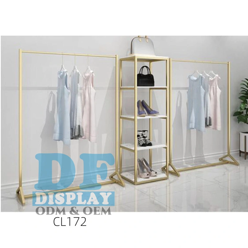 Custom Gold Clothing Display Garment Display Stand Floor Pipe Clothing Dress T-Shirt Floor for Shop Store Retail