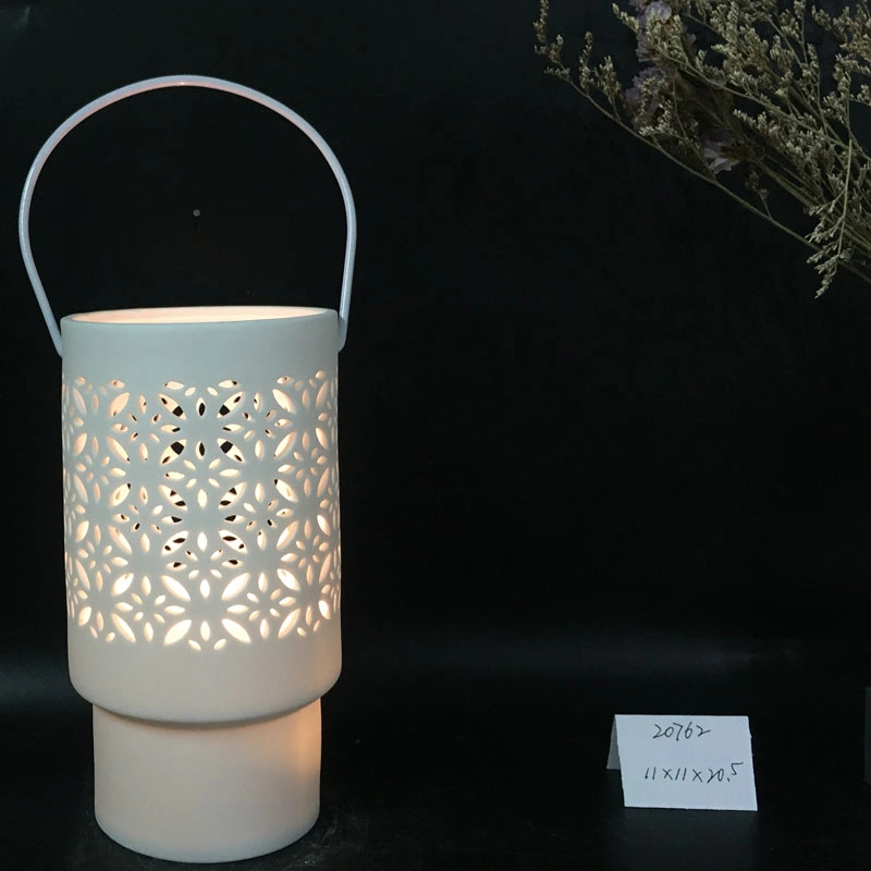 White Ceramic Garden and Home Lantern LED Light Lantern for Party Decoration