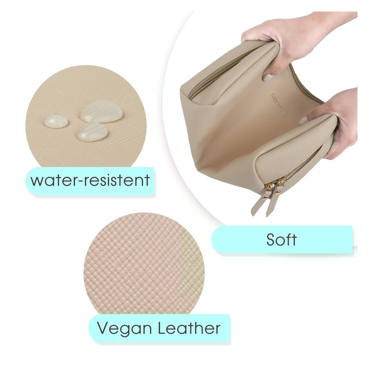 Grande Couro Vegan Makeup bag bolsa Zipper saco cosmético de viagens para as mulheres e meninas