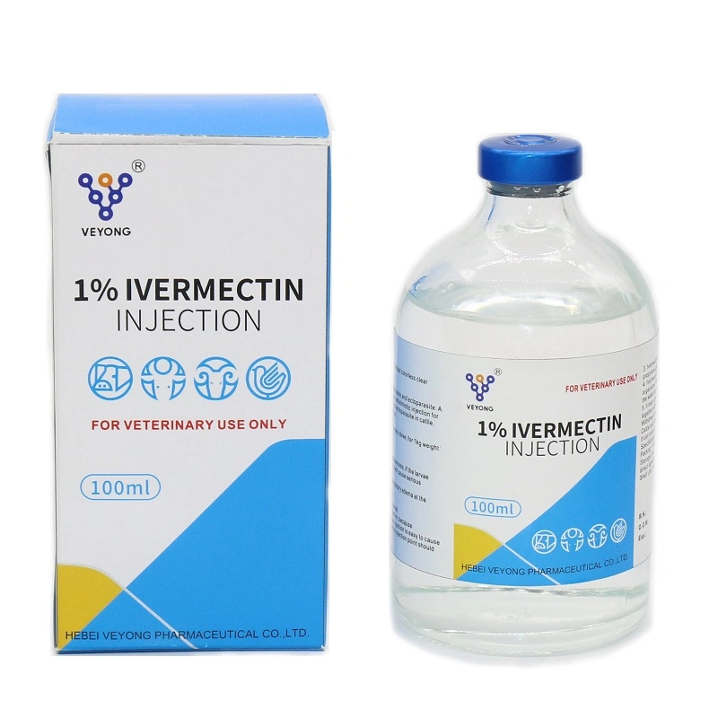 Medicamentos veterinarios 100ml% Ivermectin inyectable 1 frasco plástico de buena calidad De fábrica de China suministro de Ivermectin materia prima