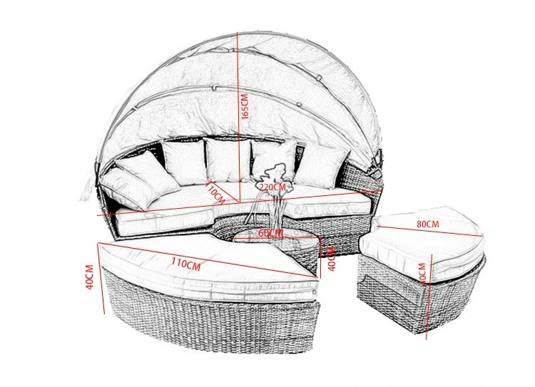 Wasserdichte Outdoor Daybed Patio und Garten Sonnenliege Rattan Möbel Setzen