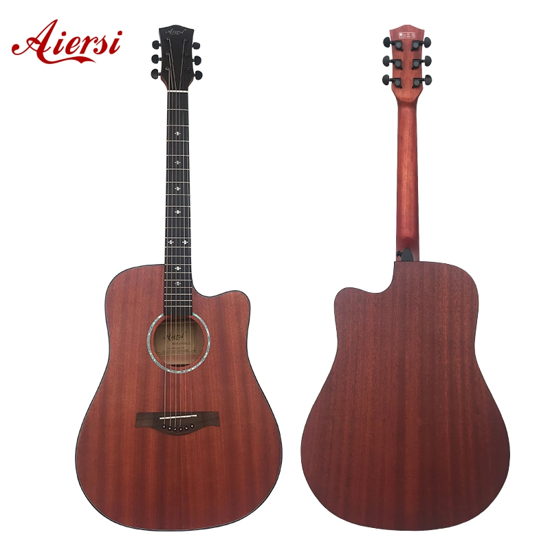 OEM ODM Brand Aiersi Handmade Mahogany Body Cutaway Folk Acoustic Guitar