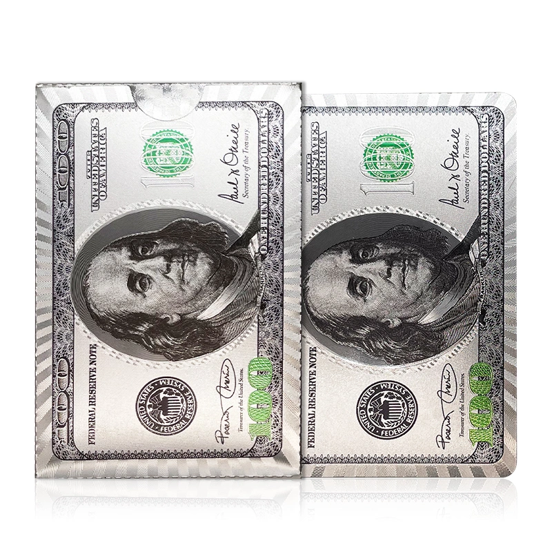 Vente en gros Vente directe Custom USA dollars argent feuille de jeu carte