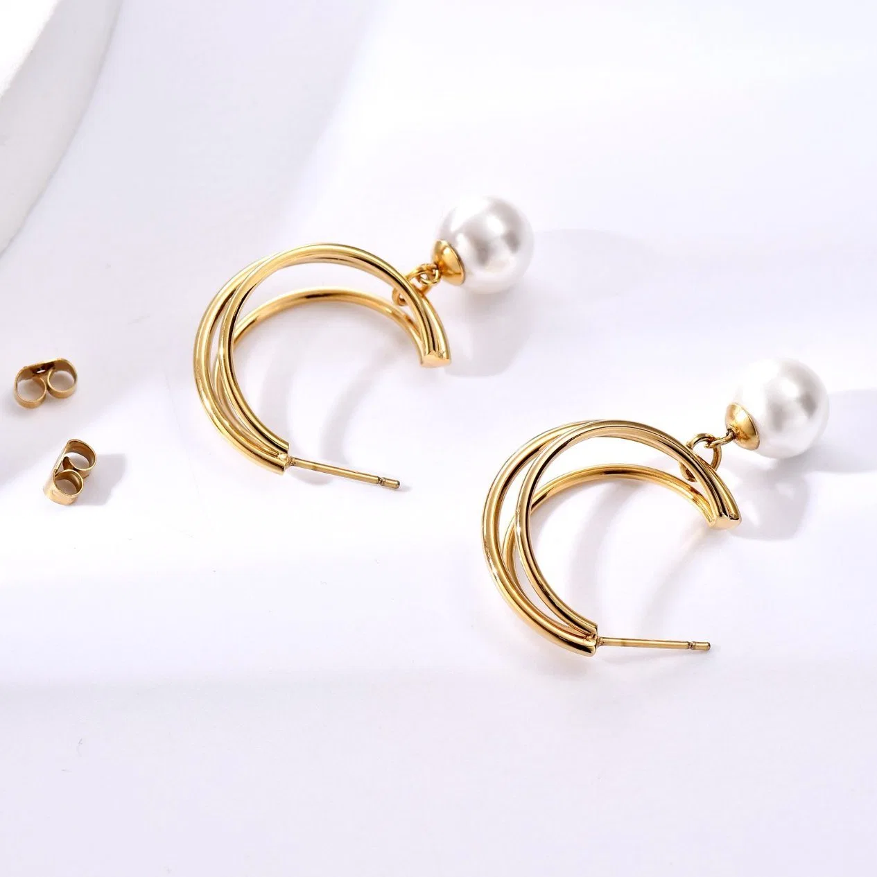 Wholesale/Supplier Stainless Steel Earrings Fashion Pearl Earring Gold Plated Lady Gift Jewellery Non-Rust