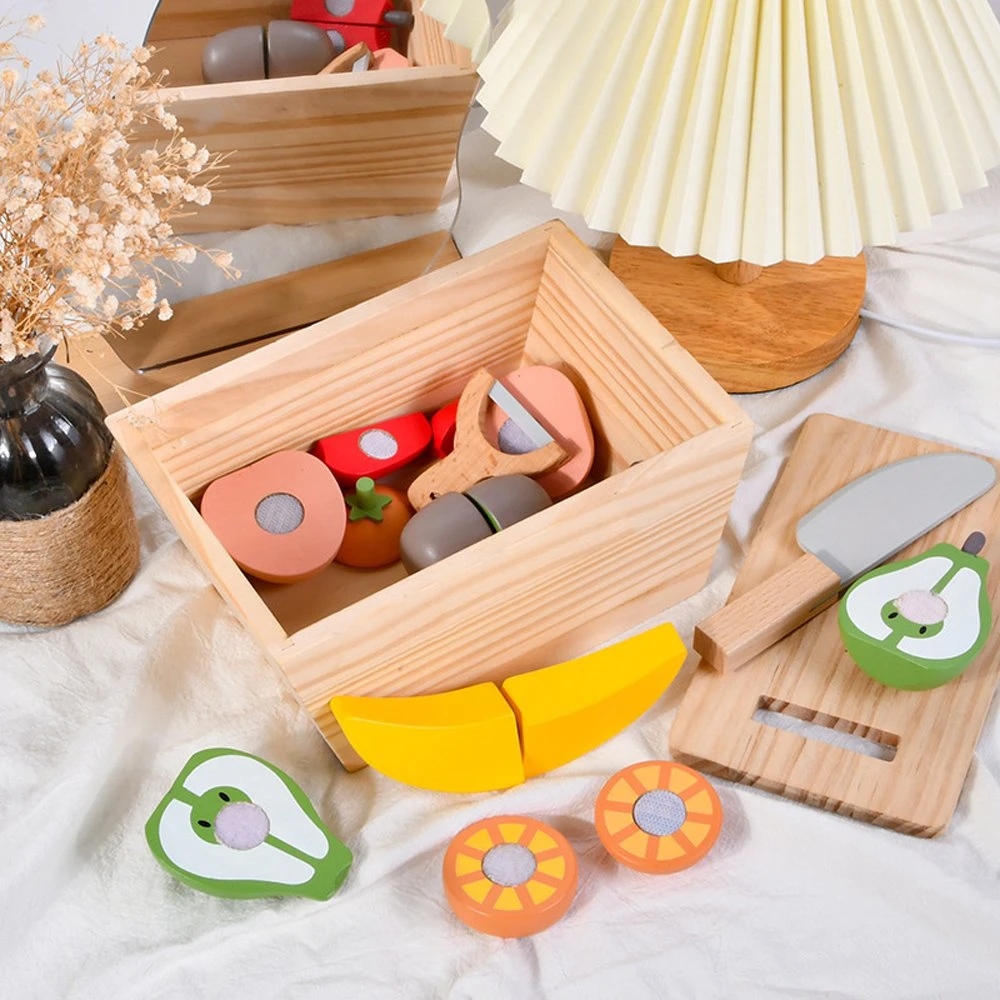 Children&prime; S Wooden Kitchen Simulation Vegetable Cutting Fruit Set Toy