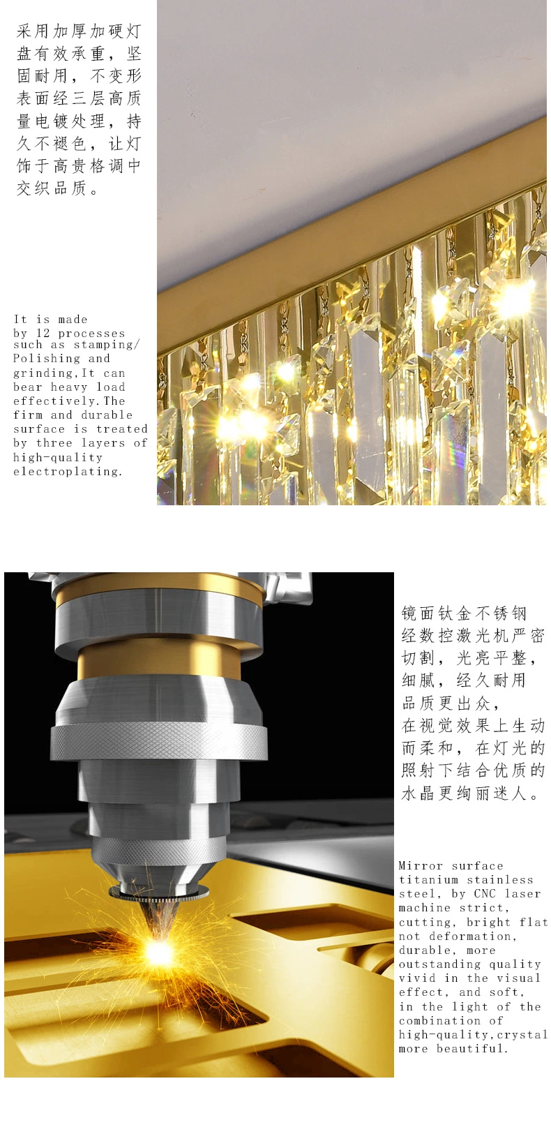 Modern Living Room Light Luxury Square Lamp Ceiling Light LED Crystal Lighting