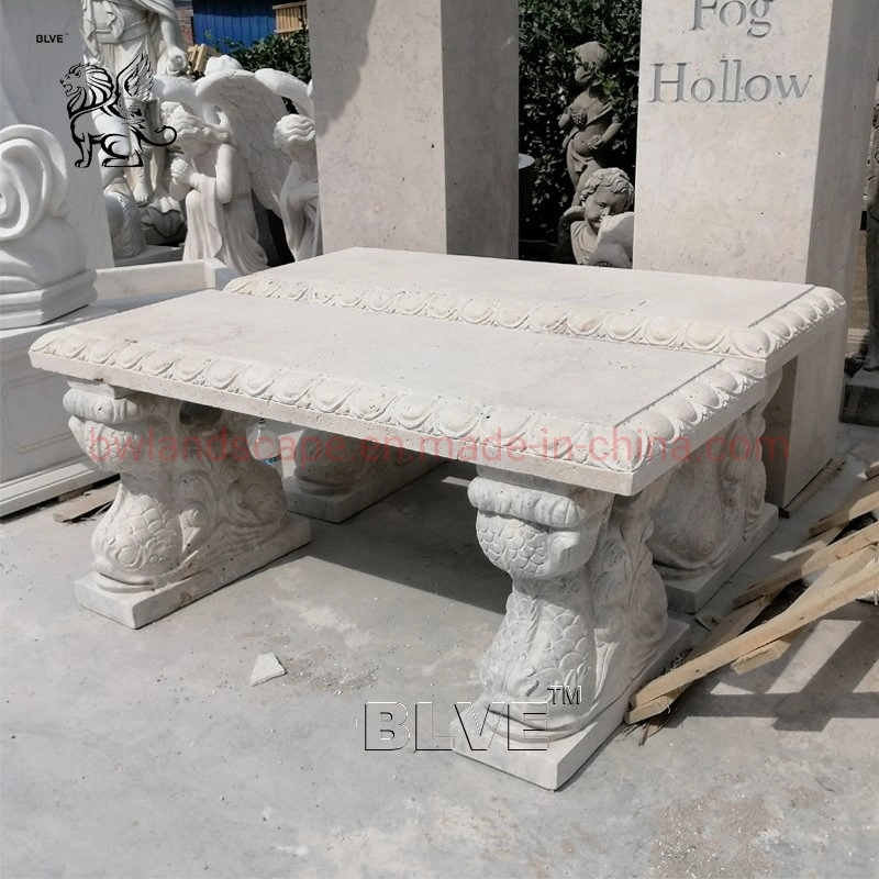 Blve Outdoor Park Cheap Handcarved Natural Stone Stool Garden Marble Bench