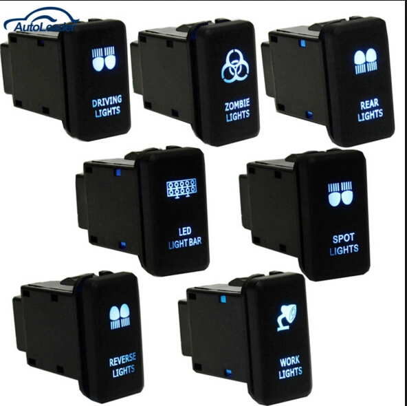 Car Styling Rocker Switch DC 12V-24V Dual Backlit Blue LED Laser Etched Arb Carling Pin 5 Marine