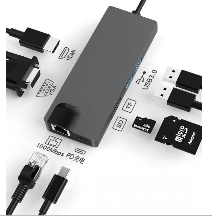 7 em 2 USB HUB C Adaptador 3.0 tipo USB C hub com 2 portas 3.0 Hub e DP TF Leitor de cartão para o MacBook