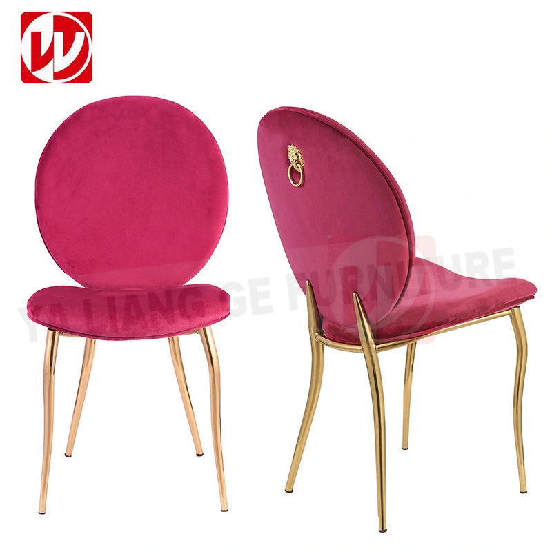 Qatar High-End Luxury Design Red Nordic Velvet Dining Chair Acero inoxidable Silla de boda Oro de anillo de León de acero