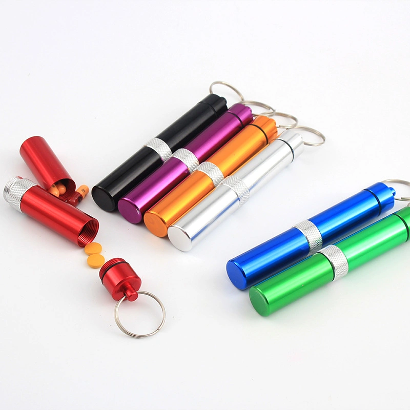 Aluminum Alloy Medicine Bottle Outdoor Portable Partition Multi-Layer Multi Section Key Chain Bottle Hanging Waterproof Sealed Metal Medicine Box