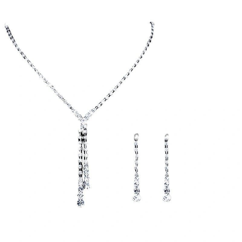 Promotion Gift Wholesale 2021 Top Design Women Fashion Jewelry Tassel Crystal Earrings Necklace Set