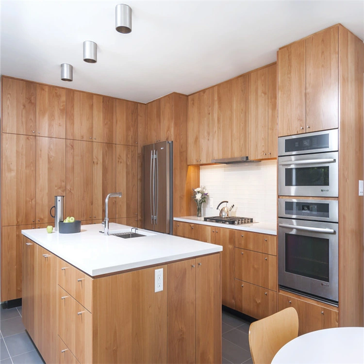 China Supplier Custom Timber Veneer Wood Kitchen Cabinets Trade Modern Fitted Complete Kitchens