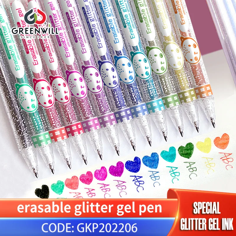 Игристое Brilliance: Стираемое термочувствительное блестяще Gel Pen Greenwills 12 восхитительных цветов (GKP202206)