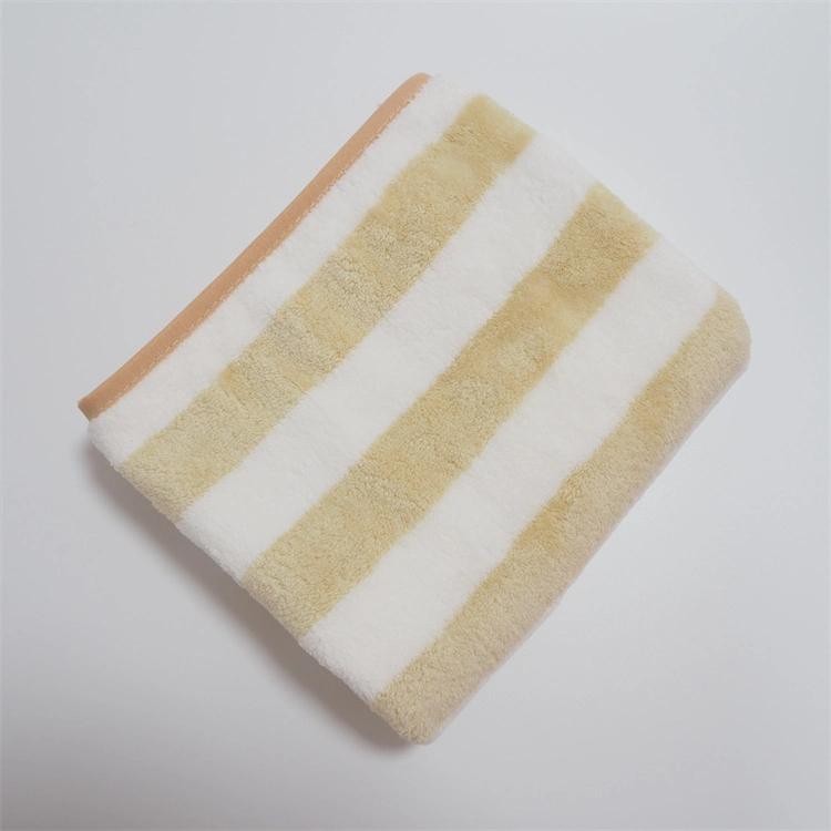 Good Quality Absorbent Microfiber Cationic Blue and White Strip Coral Fleece Towel