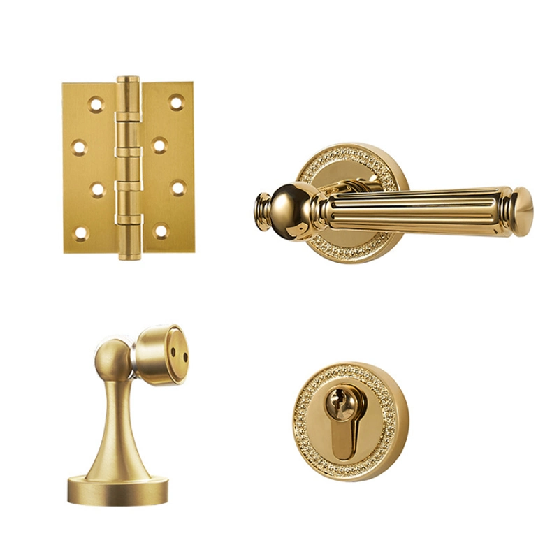 Mute All Copper Room Wooden Door Lock Gold Home Door Handle