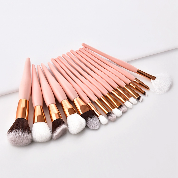 Beauty Tools 15PCS High Quality Makeup Brushes Set Foundation Gold Tube Pink Wooden Handle Brush Set Makeup