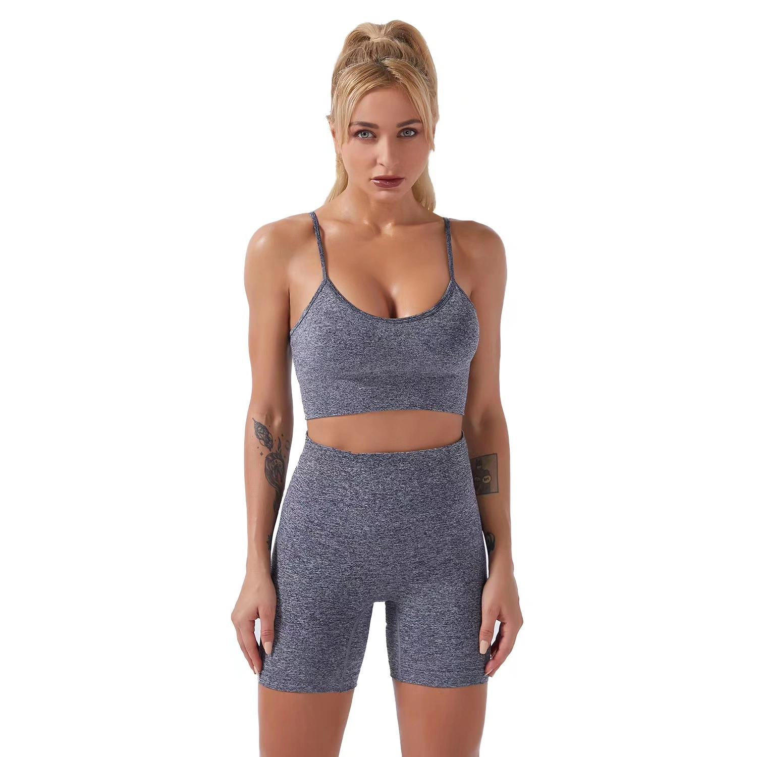 Hot Selling Solid Ins Style Fitness Wear Bra and Pants Seamless Yoga Wear Suit