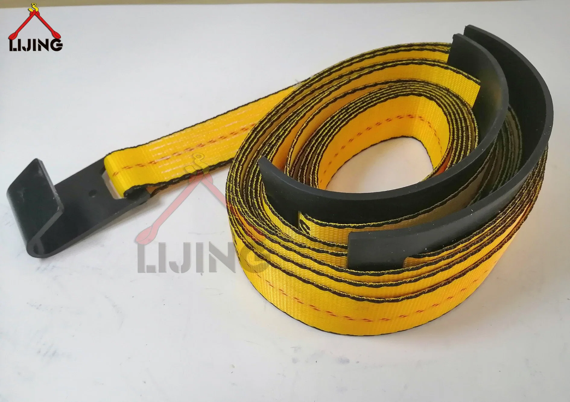 2" X 27' Yellow Ratchet Strap W/ Black Flat Hook Plastic Protection