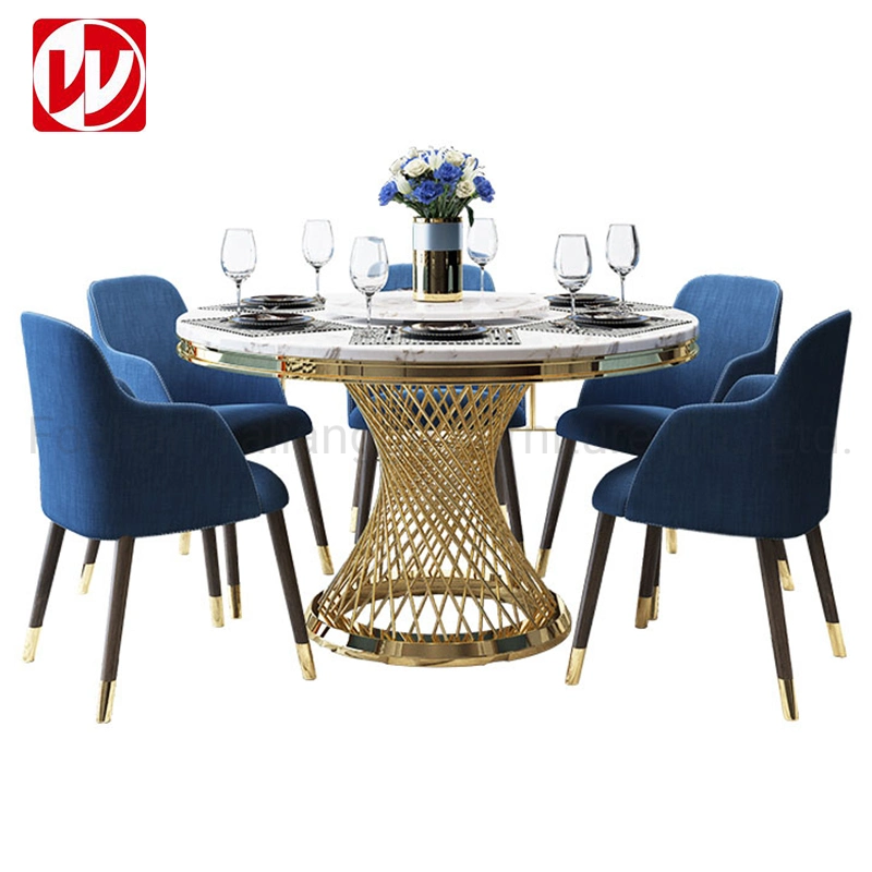 Diseño moderno, Muebles de Comedor mesa de comedor de mármol con sillas para banquetes de acero inoxidable Oro