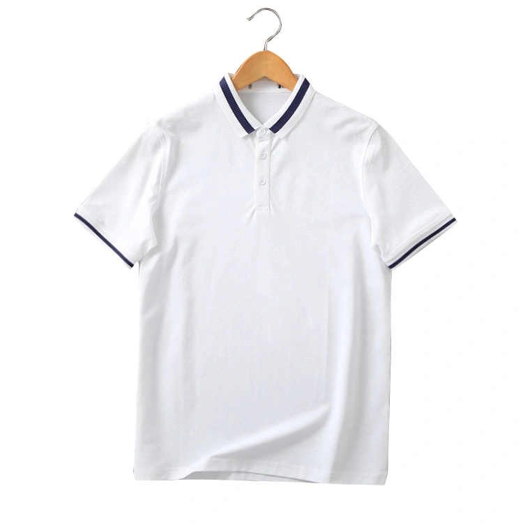 عمل عالي الجودة أعمال بولو بلانك قطنية مطرزة بيضاء قميص بولو بلعبة الجولف العادية للرجال