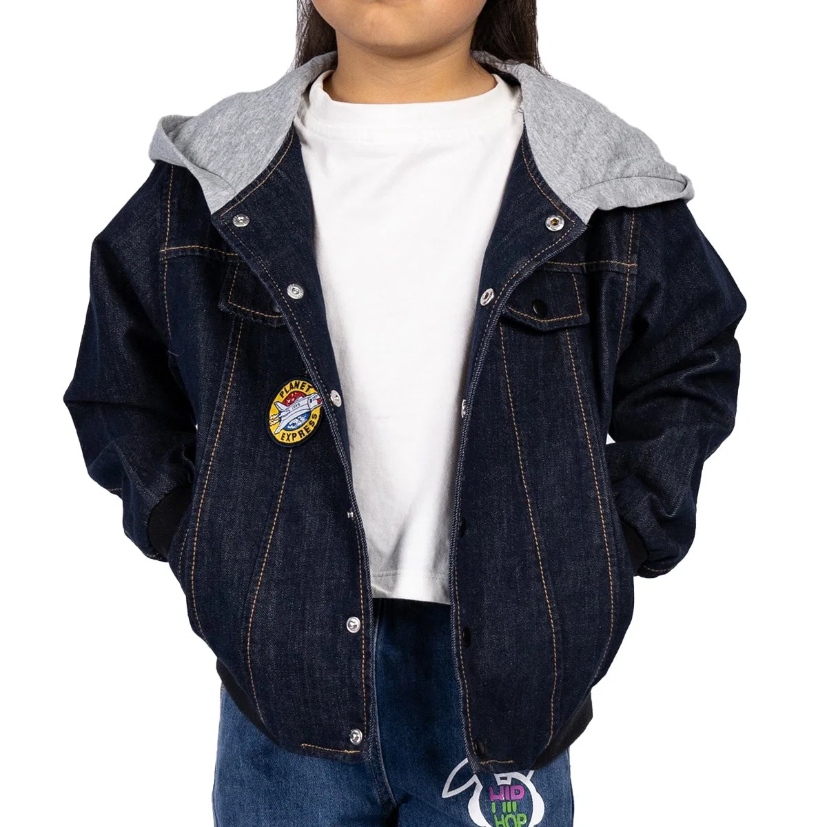 Custom Fashion Baby Jacket Anime Patch Children Denim Hooded Jacket