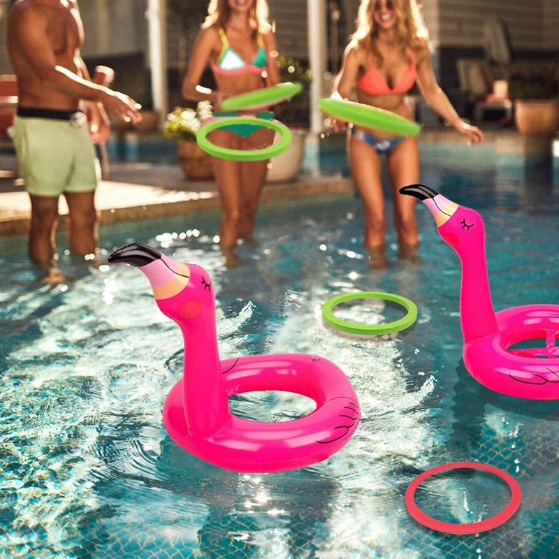 Neues Design Aufblasbare Kinder Party Spielzeug Pool Party Spielzeug Supplies Luau Dekorationen Multi-Use Flamingo Ring Toss Spiel